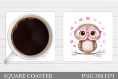 Valentines Owl Coaster Design. Valentine Coaster Sublimation Product Image 1