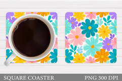 Flowers Coaster Sublimation. Floral Coaster Design Product Image 1