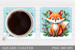 Christmas Fox Coaster. Christmas Coaster Sublimation Product Image 1