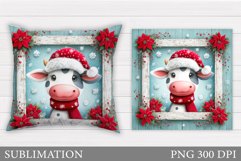 Christmas Cow Pillow Design. Christmas Pillow Sublimation Product Image 1