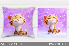 Cute Cat Pillow Design. Winter Pillow Sublimation Product Image 1