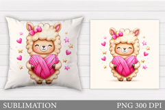 Valentines Lama Pillow Design. Valentine Pillow Sublimation Product Image 1