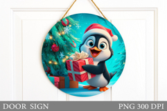 Christmas Penguin Door Sign. Christmas Door Sign Sublimation Product Image 1