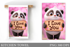 Valentines Panda Kitchen Towel. Valentines Kitchen Towel Product Image 1