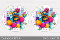 Bee Car Coaster Design. Bee Coaster Sublimation Product Image 1