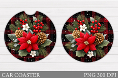 Poinsettia Car Coaster Design. Christmas Car Coaster Product Image 1