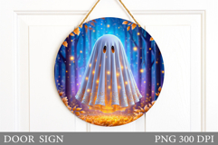 Cute Ghost Door Sign Design. Halloween Door Sign Sublimation Product Image 1