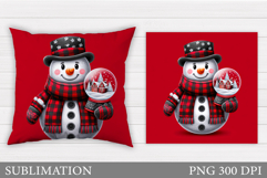 Cute Snowman Pillow Sublimation. Christmas Pillow Design Product Image 1