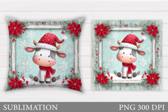 Christmas Cow Pillow Design. Christmas Pillow Sublimation Product Image 1
