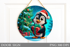 Christmas Penguin Door Sign. Christmas Door Sign Design Product Image 1