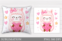 Valentines Lama Pillow Design. Valentine Pillow Sublimation Product Image 1