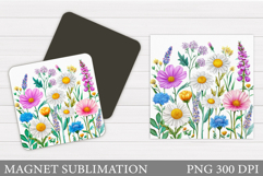 Flowers Square Magnet Design. Wildflowers Magnet Sublimation Product Image 1