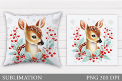 Christmas Deer Pillow Design. Christmas Pillow Sublimation Product Image 1