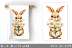 Cute Bunny Kitchen Towel Design. Cute Bunny Sublimation Product Image 1