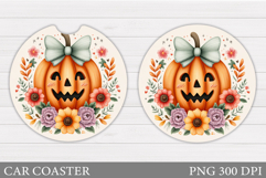 Halloween Pumpkin Coaster Design. Halloween Car Coaster Product Image 1