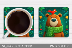 Cute Bear Coaster Design. Christmas Coaster Sublimation Product Image 1