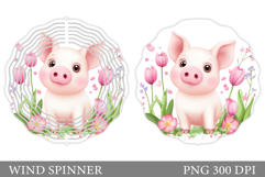 Cute Pig Wind Spinner Sublimation. Pig Wind Spinner Design Product Image 1