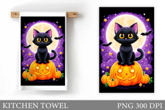 Black Cat Kitchen Towel. Halloween Kitchen Towel Design Product Image 1