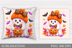 Cute Ghost Pillow Design. Halloween Pillow Sublimation Product Image 1