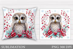 Christmas Owl Pillow Design. Christmas Pillow Sublimation Product Image 1
