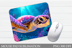 Turtle Mouse Pad Sublimation. Sea Mouse Pad Design Product Image 1