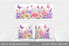 Butterflies Mug Sublimation. Flowers Roses Mug Design Product Image 1