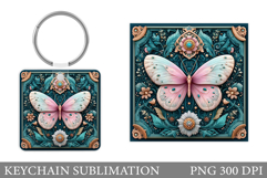 Butterfly Keychain Design. Butterfly Square Keychain Product Image 1