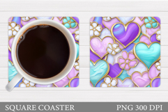Hearts Coaster Sublimation. Valentines Coaster Design Product Image 1