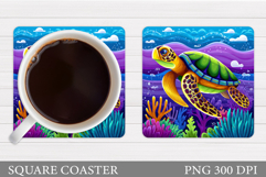 Sea Turtle Coaster Design. Summer Coaster Sublimation Product Image 1