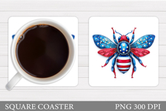 Patriotic Bee Coaster Design. Patriotic Coaster Sublimation Product Image 1