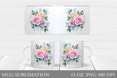 Roses Mug Sublimation. Flowers Mug Wrap Design Product Image 1