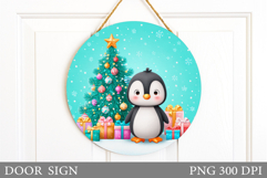 Christmas Penguin Door Sign. Christmas Door Sign Design Product Image 1