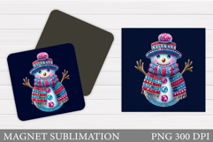 Snowman Magnet Sublimation. Cute Snowman Square Magnet Product Image 1