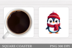Christmas Penguin Coaster. Christmas Coaster Sublimation Product Image 1