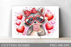 Valentines Raccoon Cutting Board. Valentines Cutting Board Product Image 1