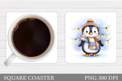 Christmas Penguin Coaster. Cute Penguin Sublimation Product Image 1