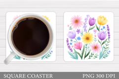 Floral Coaster Design. Flowers Coaster Sublimation Product Image 1