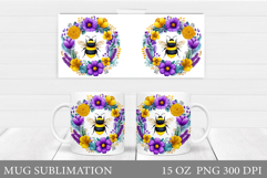Bee Mug Sublimation. Bee Flowers Mug Design Product Image 1