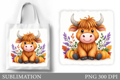 Fall Cow Tote Bag Design. Highland Cow Tote Bag Sublimation Product Image 1