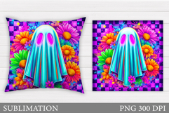 Halloween Ghost Pillow Design. Cute Ghost Sublimation Product Image 1
