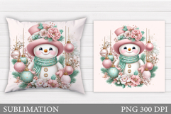 Cute Snowman Pillow Sublimation. Christmas Pillow Design Product Image 1