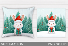 Cute Bunny Pillow Sublimation. Christmas Pillow Design Product Image 1