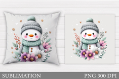 Cute Snowman Pillow Sublimation. Christmas Pillow Design Product Image 1