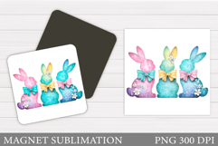 Spring Bunny Magnet Sublimation. Bunny Flowers Magnet Design Product Image 1