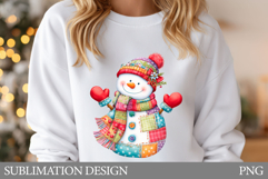 Patchwork Snowman T-Shirt. Patchwork Snowman Sublimation Product Image 1