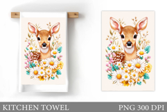 Deer Kitchen Towel. Deer Flowers Kitchen Towel Design Product Image 1