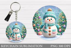 Cute Snowman Keychain Sublimation. Christmas Keychain Design Product Image 1