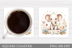 Cute Elephant Coaster. Elephant Flowers Coaster Sublimation Product Image 1