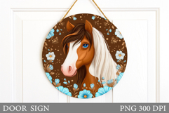 Horse Door Sign Sublimation. Horse Flowers Door Sign Design Product Image 1