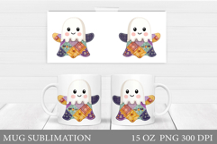 Patchwork Ghost Mug Sublimation. Cute Halloween Mug Design Product Image 1